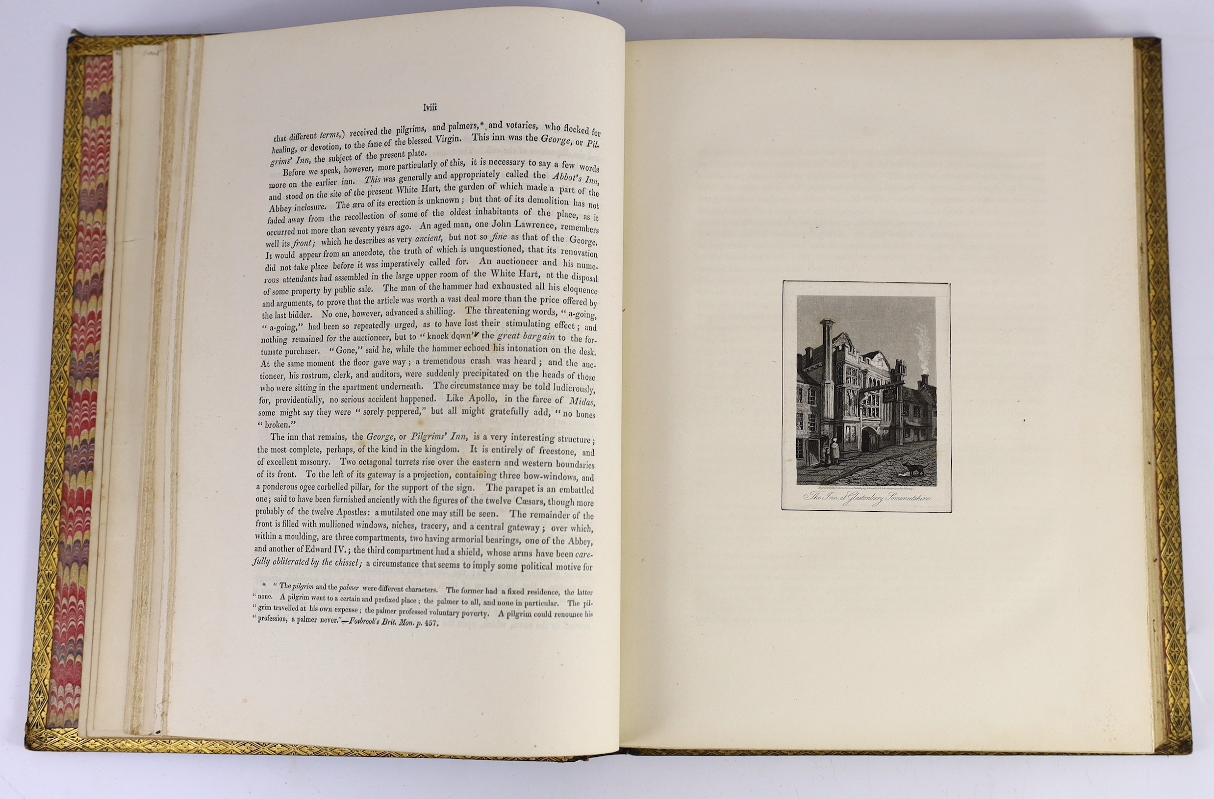 GLASTONBURY - Warner, Richard, Rev. - An History of the Abbey of Glaston and of the Town of Glastonbury, 4to, blue morocco, with frontispiece and 30 plans and plates, including 11 additional plates, Bath, 1826